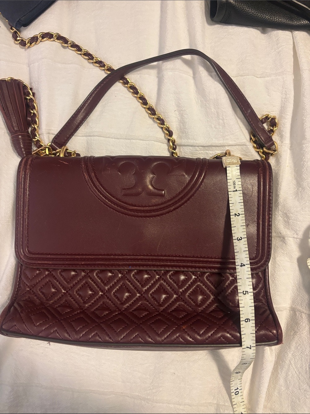 Tory Burch Burgundy “Kira” Quilted Leather Chain Crossbody - Picture 9 of 10